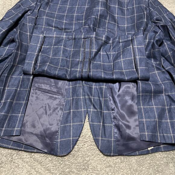 Ralph Lauren LRL Blazer Mens 50R 100% Linen 2-Button Coat Blue Windowpane Plaid - Picture 4 of 11